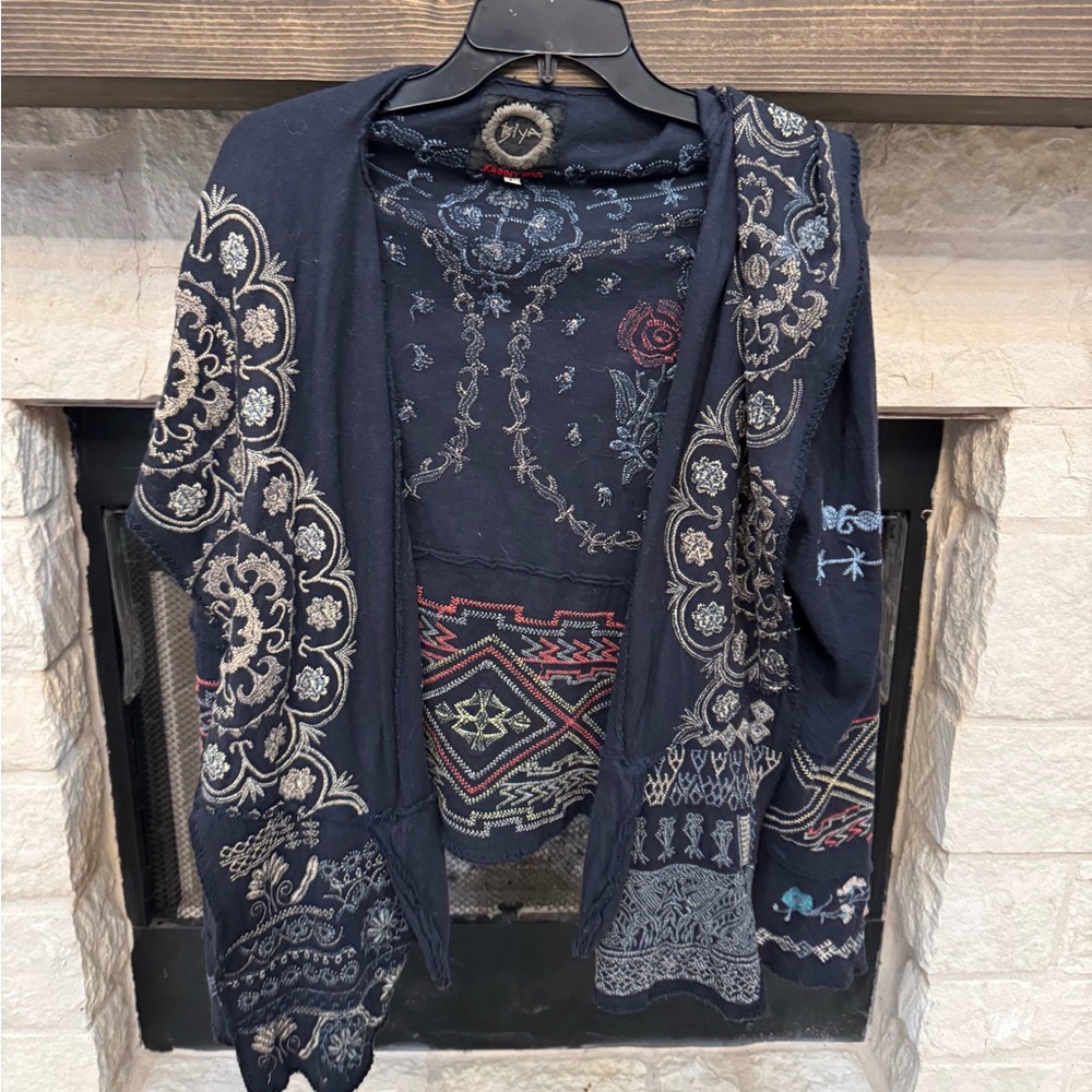 Johnny Was Biya Short Embroidered Cardigan Wrap - L